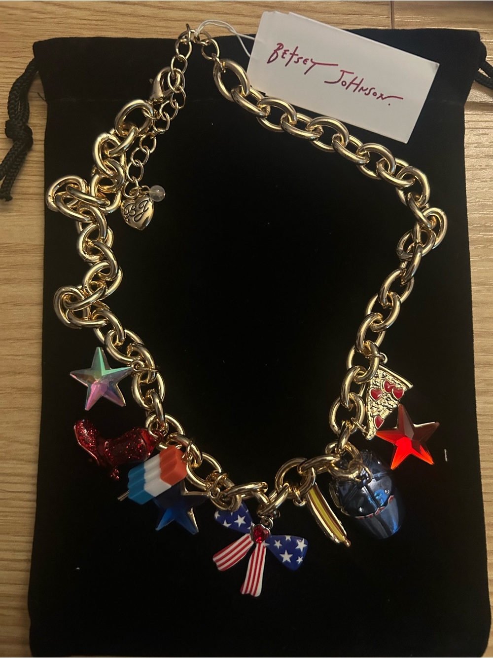 BETSEY JOHNSON Americana Patriotic Pride Red, White & Blue Charm Necklace NWT